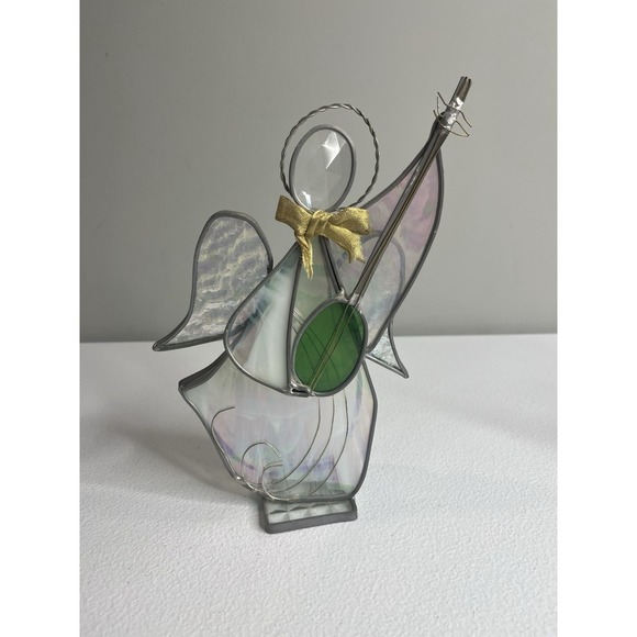 ArtGlass Other - Stained Glass Art Angel Suncatcher Figurine Lute Musical Instrument
